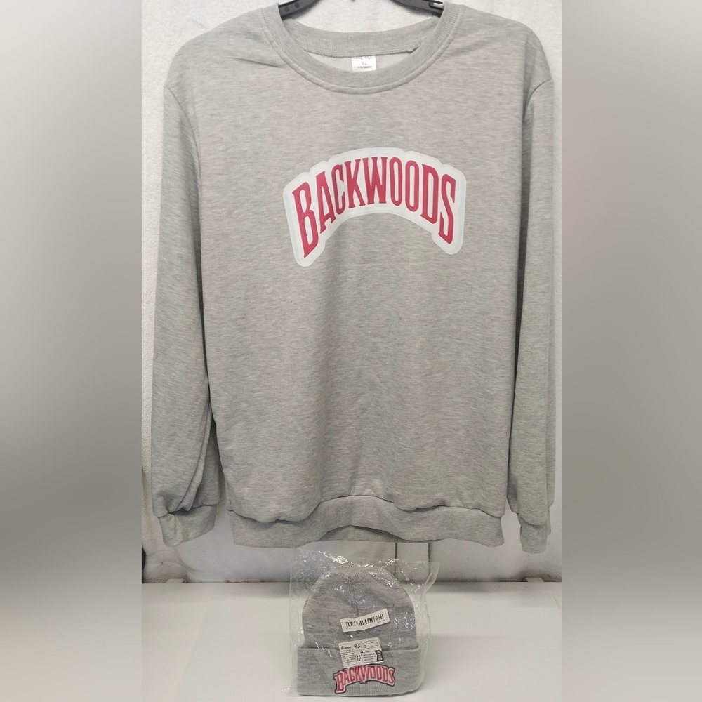 Backwood Gray Sweater  Men Sz XL With Beanie Stocking Cap Both New